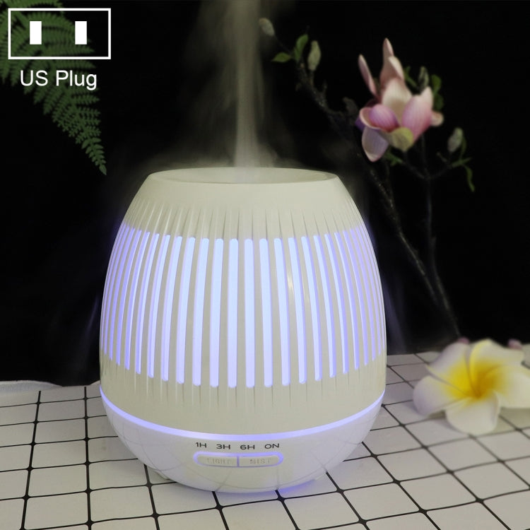 400ml Hollow-out LED Humidifier Wood Grain Air Purifier Aromatherapy Machine Automatic Alcohol Sprayer with Colorful LED Light, Plug Specification:US Plug(White) - free shipping - PMC TechLife - Order now!