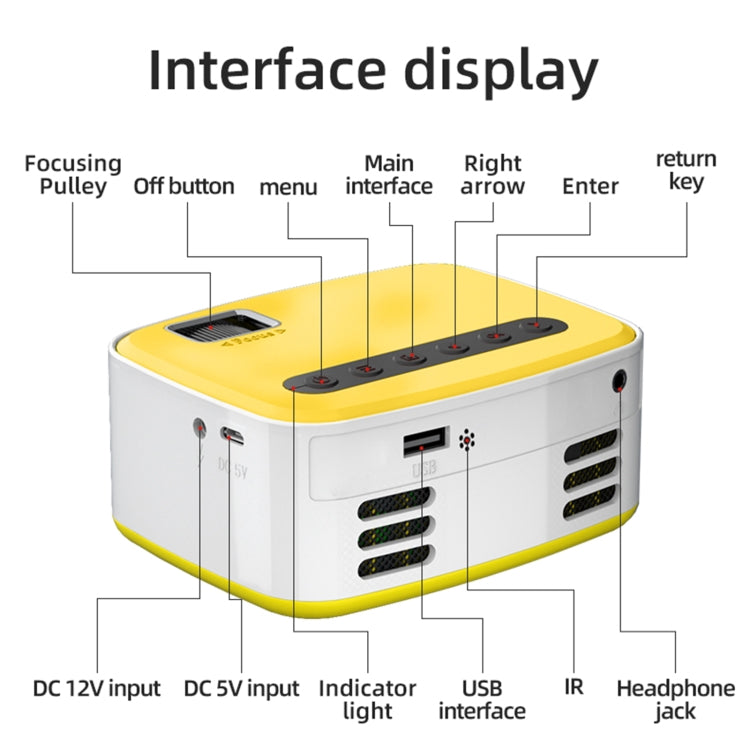 T20 320x240 400 Lumens Portable Home Theater LED HD Digital Projector, Same Screen Version, UK Plug(White Yellow) - LED Projector by PMC TechLife | Online Shopping South Africa | PMC TechLife | Buy Now Pay Later Mobicred