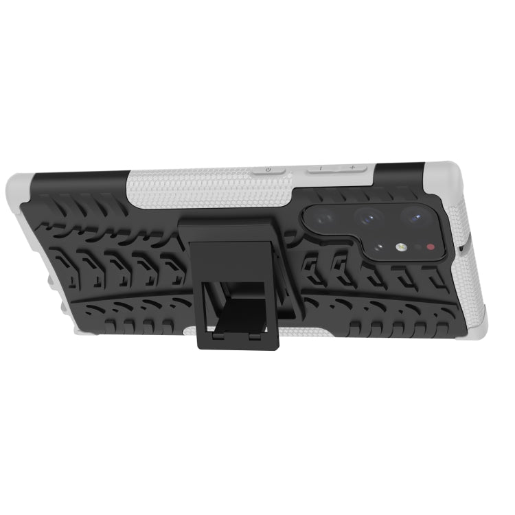 For Samsung Galaxy S22 Ultra 5G Tire Texture TPU + PC Phone Case with Holder(White) - Galaxy S22 Ultra 5G Cases by PMC TechLife | Online Shopping South Africa | PMC TechLife
