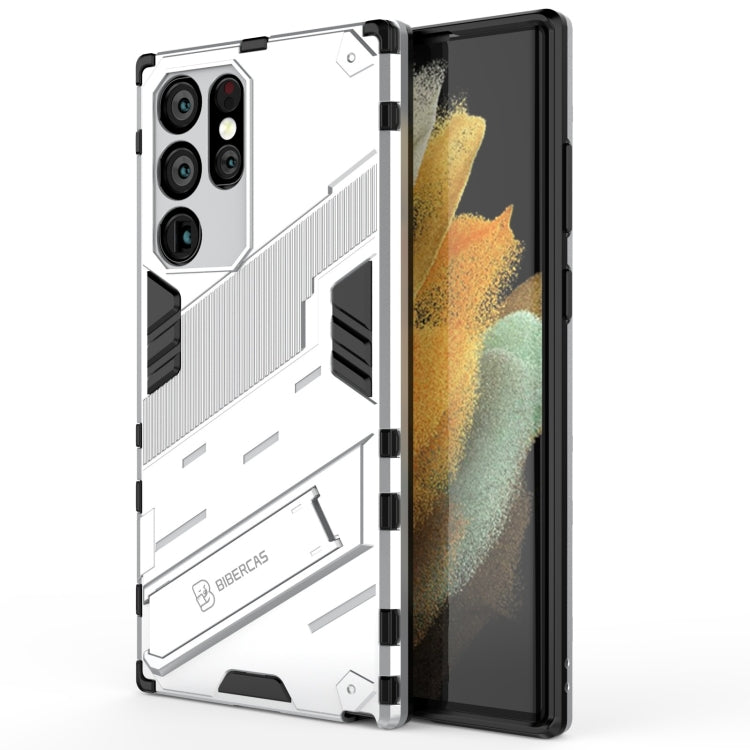 For Samsung Galaxy S22 Ultra 5G Punk Armor 2 in 1 PC + TPU Shockproof Phone Case with Invisible Holder(White) - Galaxy S22 Ultra 5G Cases by PMC TechLife | Online Shopping South Africa | PMC TechLife