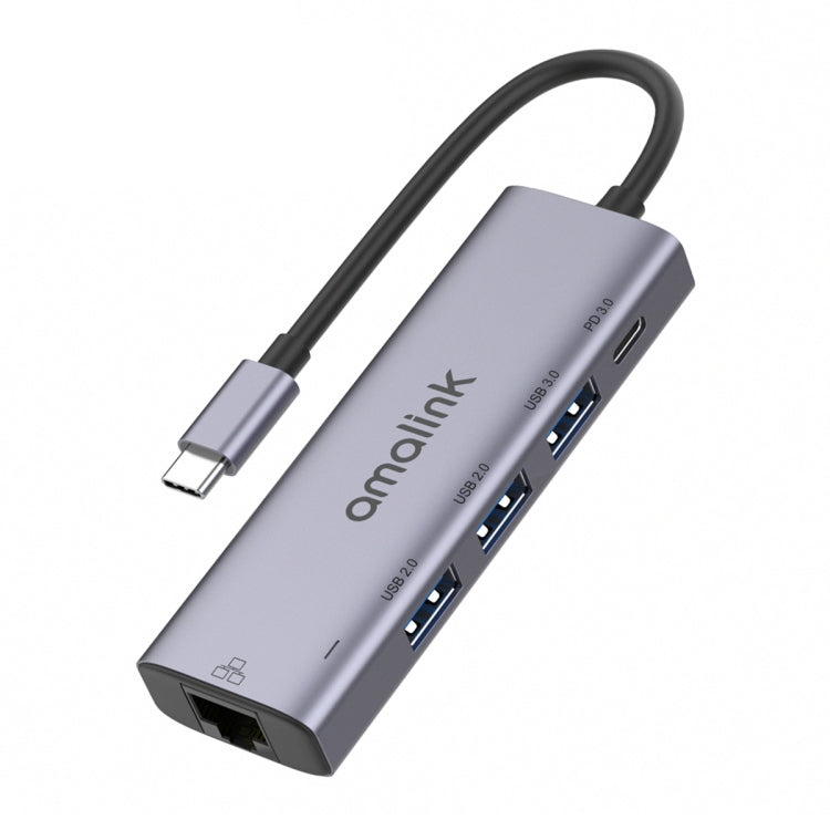 amalink 95121D Type-C / USB-C to RJ45 + 3 Ports USB + PD 3.0 Multi-function HUB(Grey) - free shipping - PMC Jewellery - Order now!