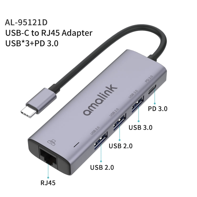 amalink 95121D Type-C / USB-C to RJ45 + 3 Ports USB + PD 3.0 Multi-function HUB(Grey) - free shipping - PMC Jewellery - Order now!