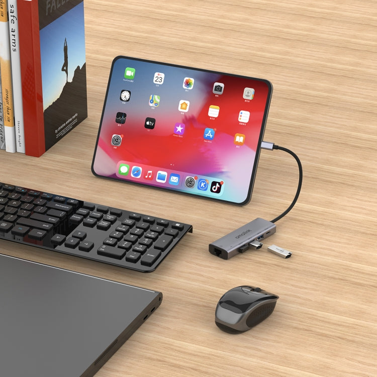amalink 95121D Type-C / USB-C to RJ45 + 3 Ports USB + PD 3.0 Multi-function HUB(Grey) - free shipping - PMC Jewellery - Order now!