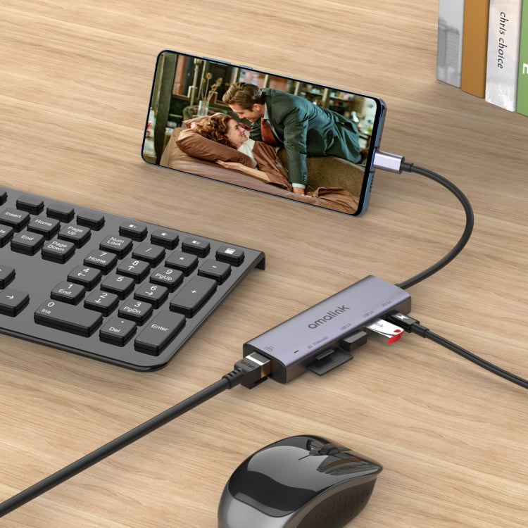 amalink 95122D Type-C / USB-C to RJ45 + 2 Ports USB + PD 3.0 Multi-function HUB(Grey) - free shipping - PMC Jewellery - Order now!