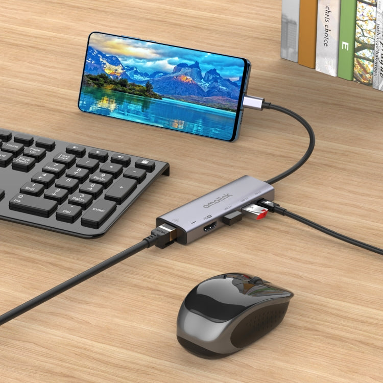 amalink 95125D Type-C / USB-C to HDMI + RJ45 + 2 Ports USB + PD 3.0 Multi-function HUB(Grey) - free shipping - PMC Jewellery - Order now!
