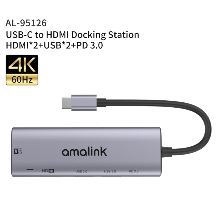 amalink 95126 Type-C / USB-C to Dual HDMI + 2 Ports USB + PD 3.0 Multi-function HUB(Grey) - free shipping - PMC Jewellery - Order now!