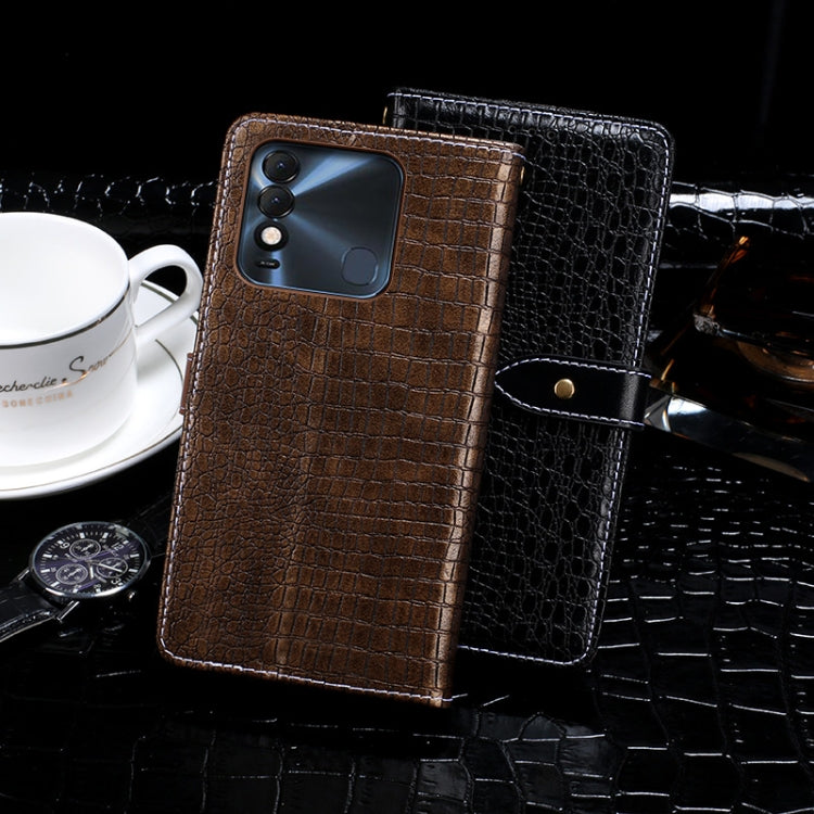 For Tecno Spark 8 idewei Crocodile Texture Leather Phone Case(Black) - Tecno Cases by idewei | Online Shopping South Africa | PMC TechLife | Buy Now Pay Later Mobicred