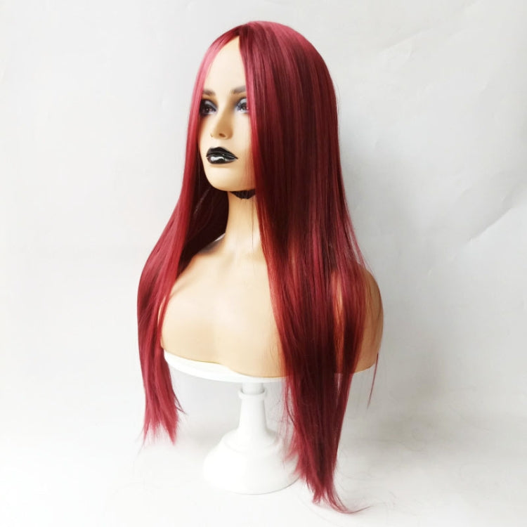 Centre-parted Long Straight Wig Headgear for Women(Wine Red) - free shipping - PMC TechLife - Order now!