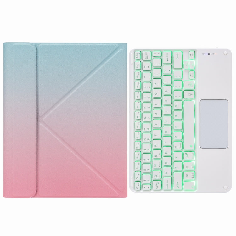 H-102CS Touch Backlight Bluetooth Keyboard Leather Case with Rear Three-fold Holder For iPad 10.2 2020 & 2019 / Pro 10.5 inch(Pink Blue) - Universal by PMC TechLife | Online Shopping South Africa | PMC TechLife