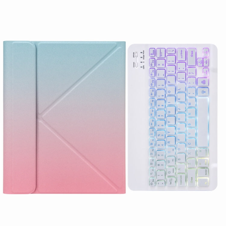 H-097S3 Tri-color Backlight Bluetooth Keyboard Leather Case with Rear Three-fold Holder For iPad 9.7 2018 & 2017(Pink Blue) - Universal by PMC TechLife | Online Shopping South Africa | PMC TechLife