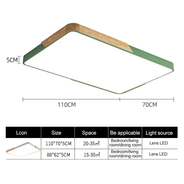 Wood Macaron LED Rectangle Ceiling Lamp, White Light, Size:88x62cm(Black) - free shipping - PMc TechLife - Order now!