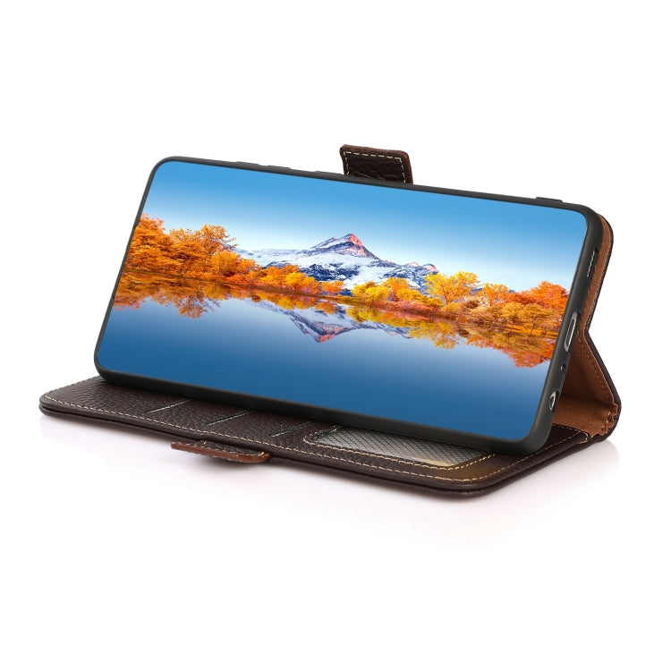 For Motorola Edge 2021 KHAZNEH Side-Magnetic Litchi Genuine Leather RFID Case(Brown) - Motorola Cases by PMC TechLife | Online Shopping South Africa | PMC TechLife | Buy Now Pay Later Mobicred
