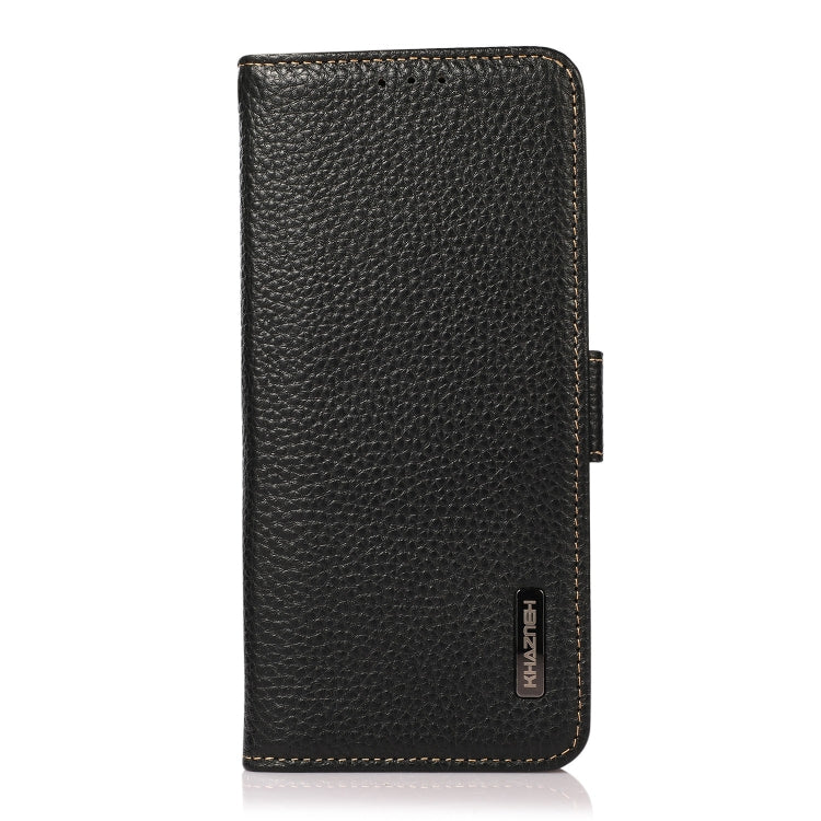 For Motorola Moto E7 Power KHAZNEH Side-Magnetic Litchi Genuine Leather RFID Case(Black) - Motorola Cases by PMC TechLife | Online Shopping South Africa | PMC TechLife | Buy Now Pay Later Mobicred
