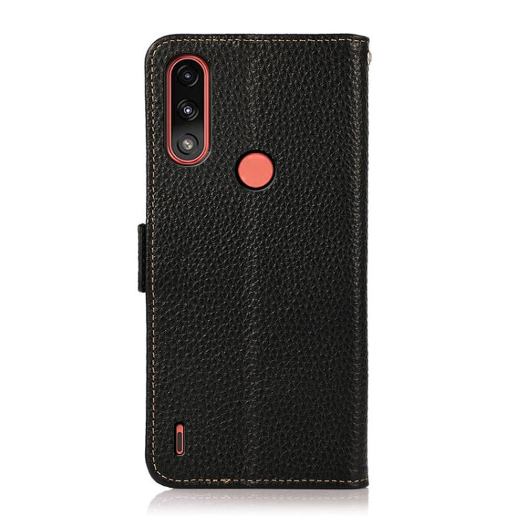 For Motorola Moto E7 Power KHAZNEH Side-Magnetic Litchi Genuine Leather RFID Case(Black) - Motorola Cases by PMC TechLife | Online Shopping South Africa | PMC TechLife | Buy Now Pay Later Mobicred