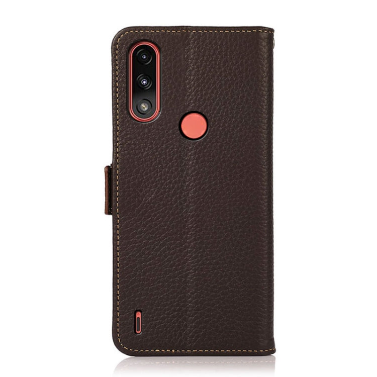 For Motorola Moto E7 Power KHAZNEH Side-Magnetic Litchi Genuine Leather RFID Case(Brown) - Motorola Cases by PMC TechLife | Online Shopping South Africa | PMC TechLife | Buy Now Pay Later Mobicred