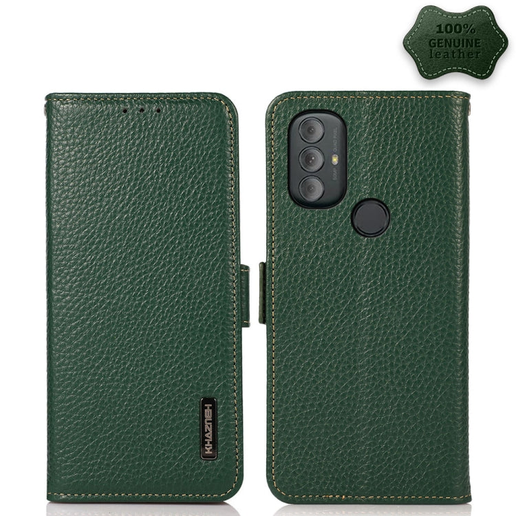 For Motorola Moto G Power 2022 KHAZNEH Side-Magnetic Litchi Genuine Leather RFID Case(Green) - Motorola Cases by PMC TechLife | Online Shopping South Africa | PMC TechLife | Buy Now Pay Later Mobicred