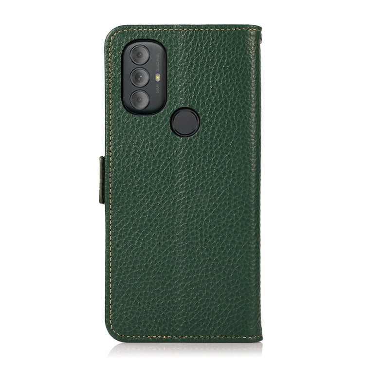 For Motorola Moto G Power 2022 KHAZNEH Side-Magnetic Litchi Genuine Leather RFID Case(Green) - Motorola Cases by PMC TechLife | Online Shopping South Africa | PMC TechLife | Buy Now Pay Later Mobicred