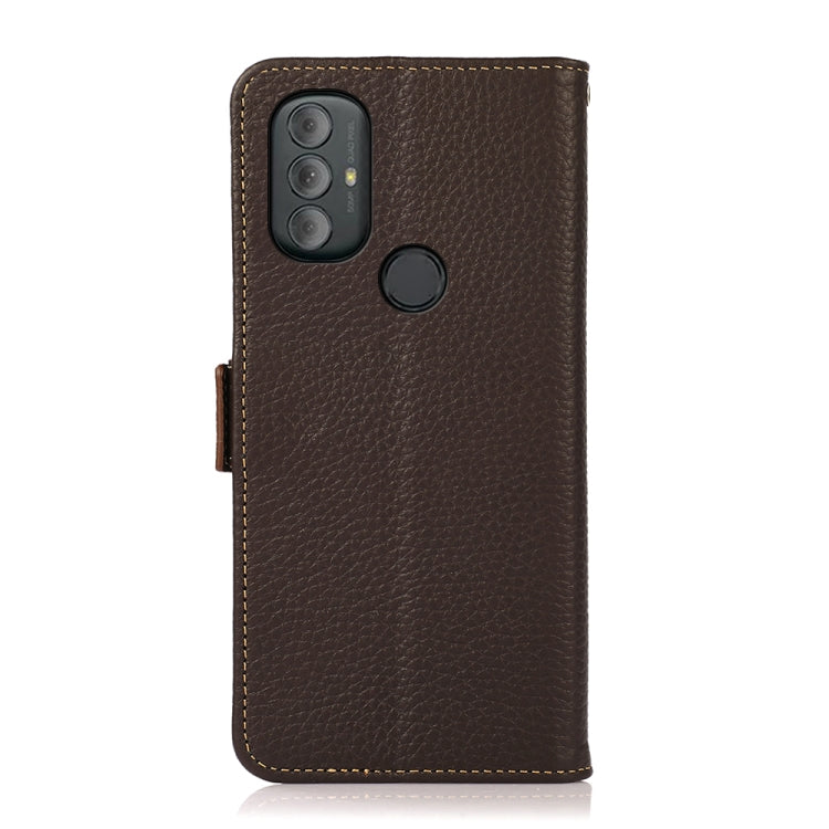 For Motorola Moto G Power 2022 KHAZNEH Side-Magnetic Litchi Genuine Leather RFID Case(Brown) - Motorola Cases by PMC TechLife | Online Shopping South Africa | PMC TechLife | Buy Now Pay Later Mobicred