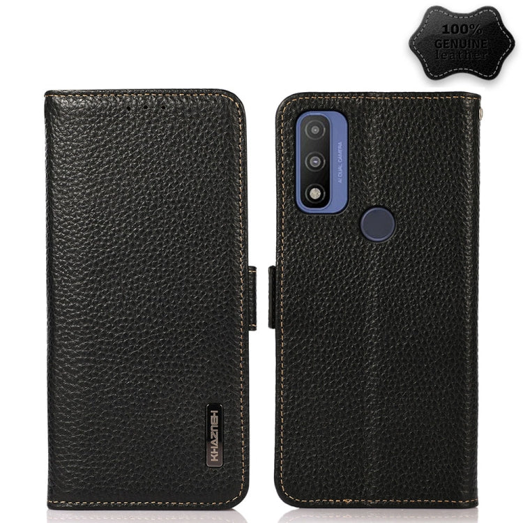 For Motorola G Pure KHAZNEH Side-Magnetic Litchi Genuine Leather RFID Case(Black) - Motorola Cases by PMC TechLife | Online Shopping South Africa | PMC TechLife | Buy Now Pay Later Mobicred
