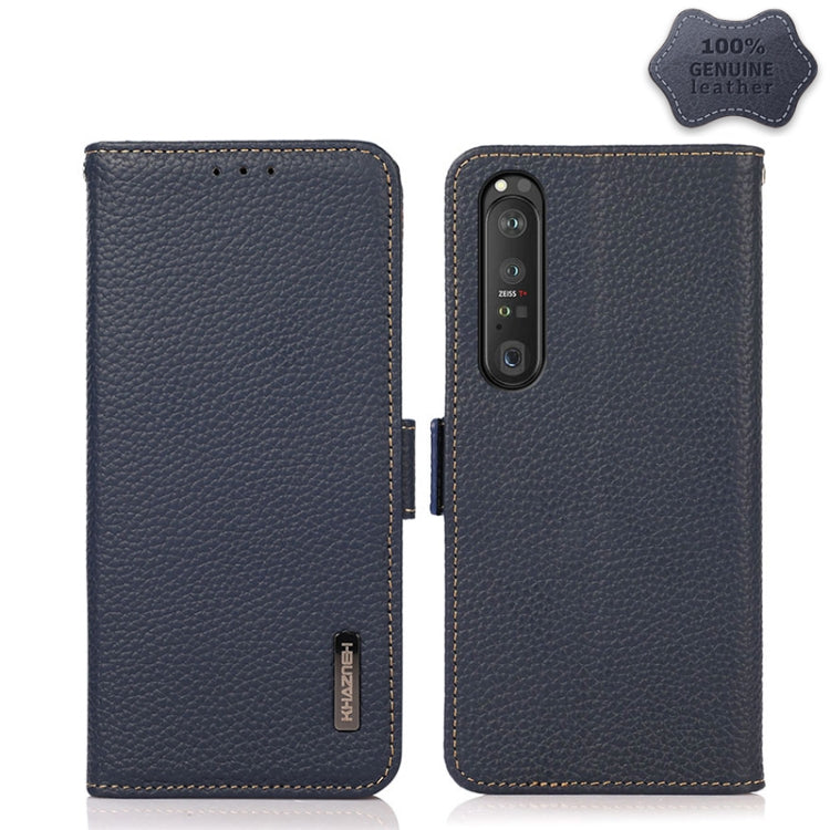 For Sony Xperia 1 III KHAZNEH Side-Magnetic Litchi Genuine Leather RFID Case(Blue) - Sony Cases by PMC TechLife | Online Shopping South Africa | PMC TechLife | Buy Now Pay Later Mobicred