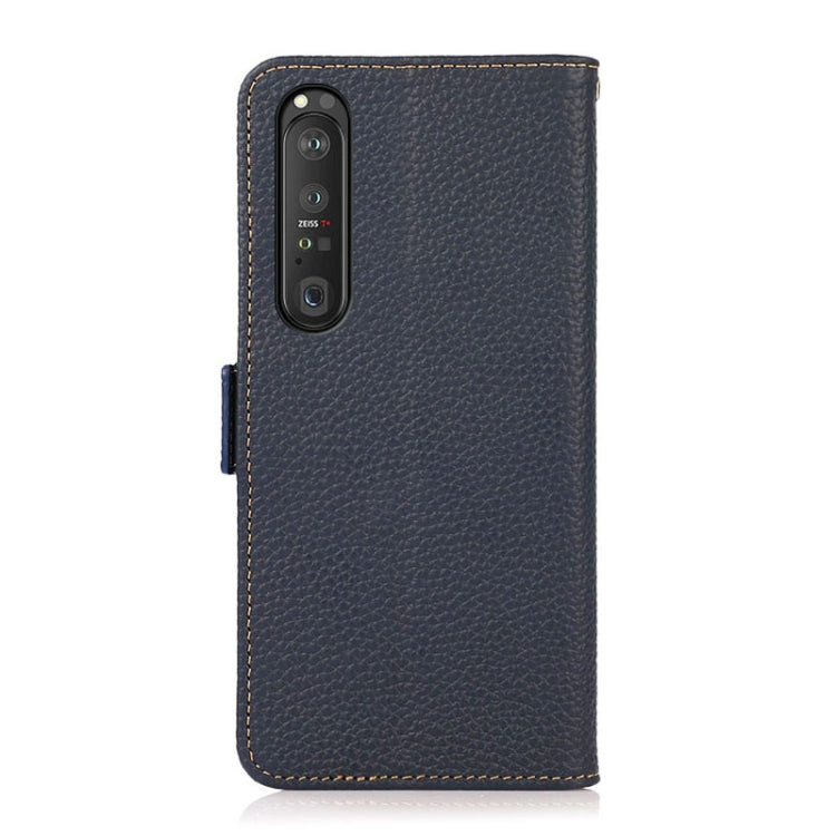 For Sony Xperia 1 III KHAZNEH Side-Magnetic Litchi Genuine Leather RFID Case(Blue) - Sony Cases by PMC TechLife | Online Shopping South Africa | PMC TechLife | Buy Now Pay Later Mobicred