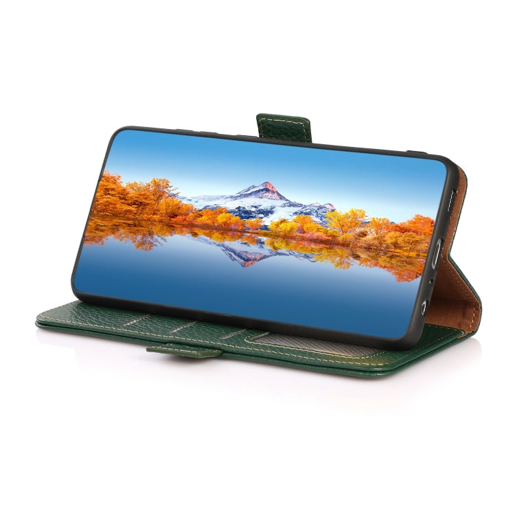 For Sony Xperia 10 III KHAZNEH Side-Magnetic Litchi Genuine Leather RFID Case(Green) - Sony Cases by PMC TechLife | Online Shopping South Africa | PMC TechLife | Buy Now Pay Later Mobicred
