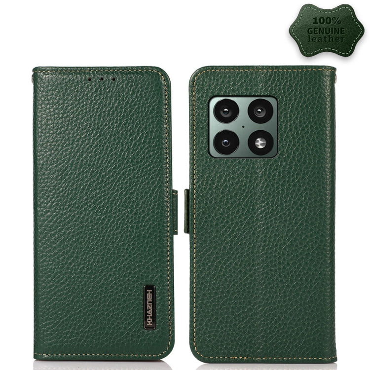 For OnePlus 10 Pro 5G KHAZNEH Side-Magnetic Litchi Genuine Leather RFID Phone Case(Green) - OnePlus Cases by PMC TechLife | Online Shopping South Africa | PMC TechLife | Buy Now Pay Later Mobicred