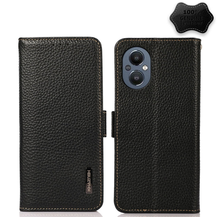 For OnePlus N20 5G KHAZNEH Side-Magnetic Litchi Genuine Leather RFID Phone Case(Black) - OnePlus Cases by PMC TechLife | Online Shopping South Africa | PMC TechLife | Buy Now Pay Later Mobicred