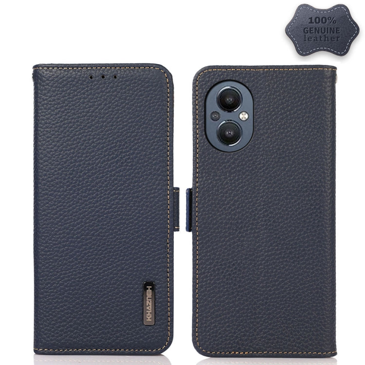 For OnePlus N20 5G KHAZNEH Side-Magnetic Litchi Genuine Leather RFID Phone Case(Blue) - OnePlus Cases by PMC TechLife | Online Shopping South Africa | PMC TechLife | Buy Now Pay Later Mobicred