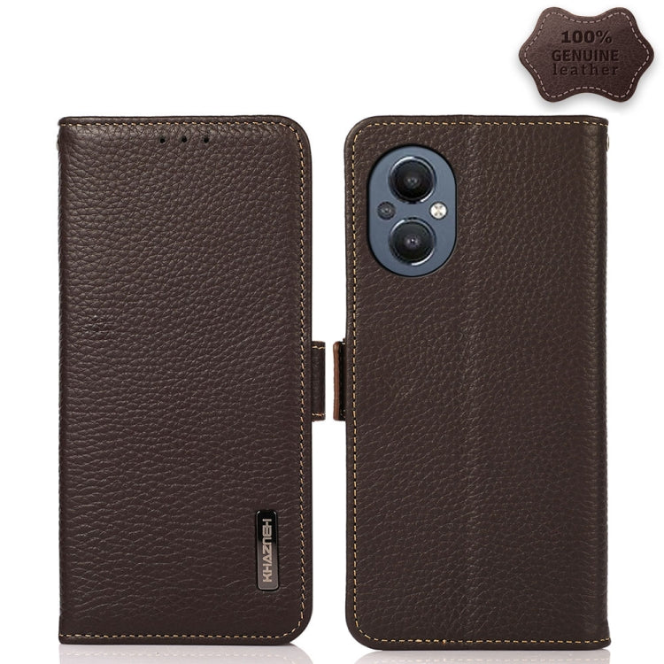 For OnePlus N20 5G KHAZNEH Side-Magnetic Litchi Genuine Leather RFID Phone Case(Brown) - free shipping - PMC TechLife - Order now!