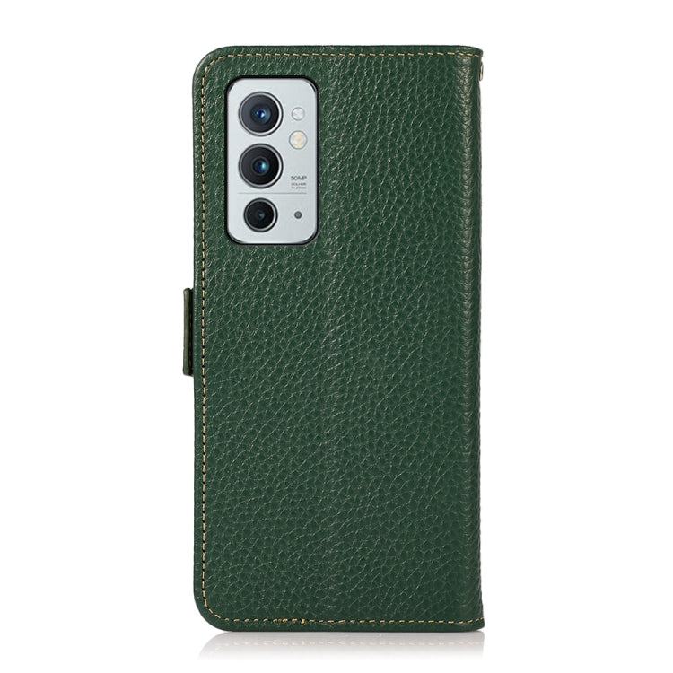 For OnePlus 9RT 5G KHAZNEH Side-Magnetic Litchi Genuine Leather RFID Phone Case(Green) - free shipping - PMC TechLife - Order now!