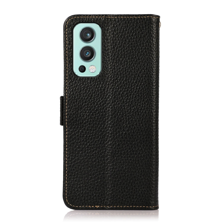 For OnePlus Nord 2 5G KHAZNEH Side-Magnetic Litchi Genuine Leather RFID Phone Case(Black) - OnePlus Cases by PMC TechLife | Online Shopping South Africa | PMC TechLife | Buy Now Pay Later Mobicred