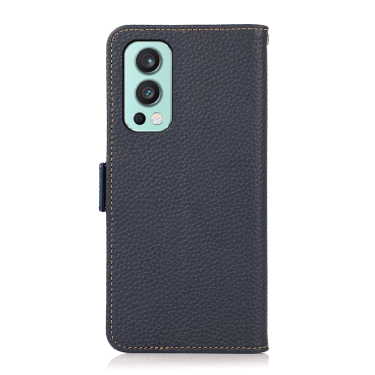 For OnePlus Nord 2 5G KHAZNEH Side-Magnetic Litchi Genuine Leather RFID Phone Case(Blue) - OnePlus Cases by PMC TechLife | Online Shopping South Africa | PMC TechLife | Buy Now Pay Later Mobicred