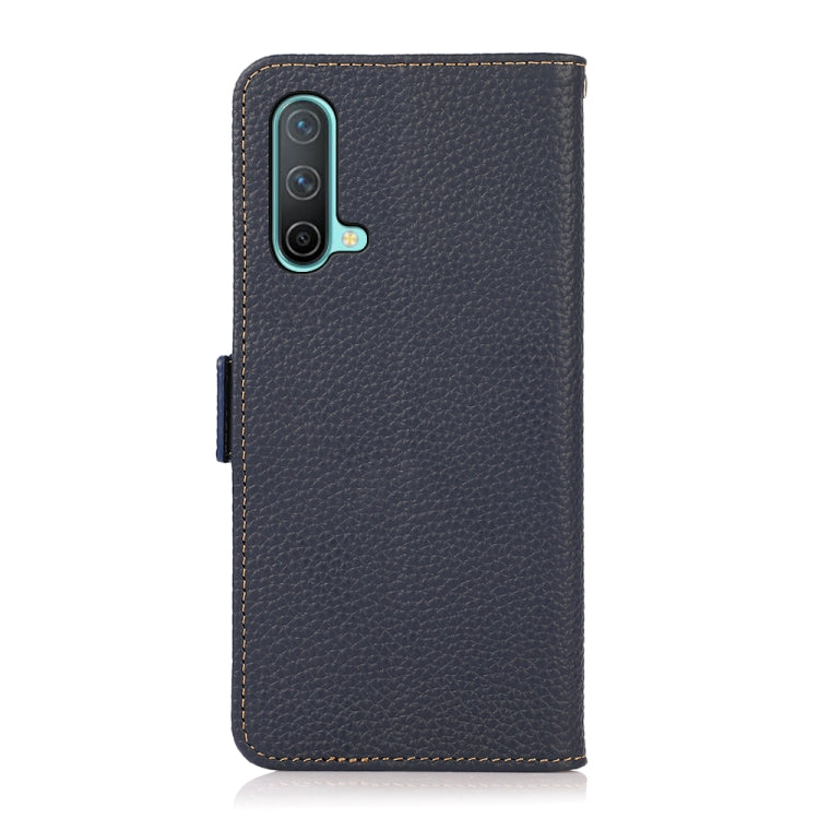 For OnePlus Nord CE 5G KHAZNEH Side-Magnetic Litchi Genuine Leather RFID Phone Case(Blue) - OnePlus Cases by PMC TechLife | Online Shopping South Africa | PMC TechLife | Buy Now Pay Later Mobicred