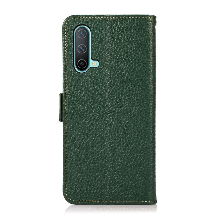 For OnePlus Nord CE 5G KHAZNEH Side-Magnetic Litchi Genuine Leather RFID Phone Case(Green) - OnePlus Cases by PMC TechLife | Online Shopping South Africa | PMC TechLife | Buy Now Pay Later Mobicred