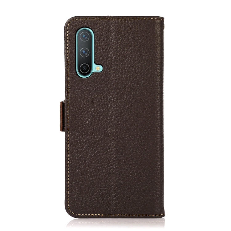 For OnePlus Nord CE 5G KHAZNEH Side-Magnetic Litchi Genuine Leather RFID Phone Case(Brown) - OnePlus Cases by PMC TechLife | Online Shopping South Africa | PMC TechLife | Buy Now Pay Later Mobicred
