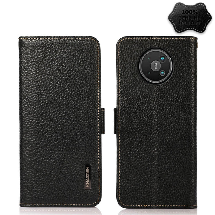 For Nokia 8 V 5G KHAZNEH Side-Magnetic Litchi Genuine Leather RFID Phone Case(Black) - Nokia Cases by PMC TechLife | Online Shopping South Africa | PMC TechLife | Buy Now Pay Later Mobicred
