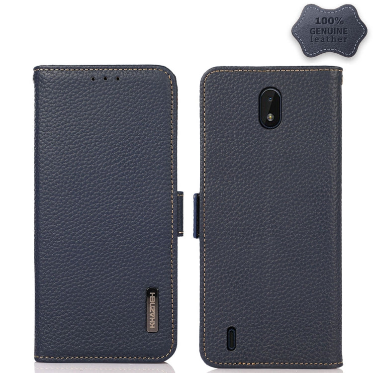 For Nokia C01 Core / C01 Plus KHAZNEH Side-Magnetic Litchi Genuine Leather RFID Phone Case(Blue) - Nokia Cases by PMC TechLife | Online Shopping South Africa | PMC TechLife | Buy Now Pay Later Mobicred