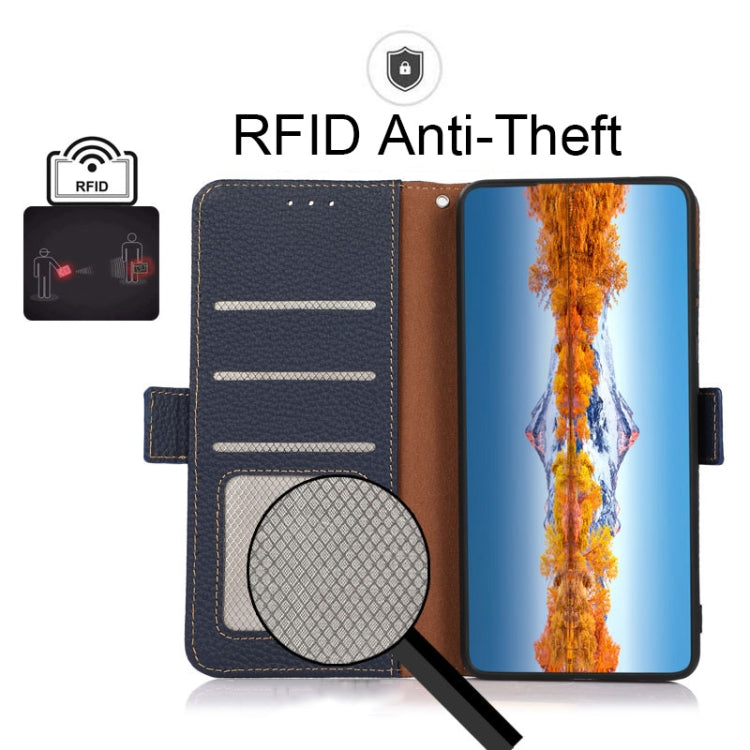 For Nokia G300 KHAZNEH Side-Magnetic Litchi Genuine Leather RFID Phone Case(Blue) - free shipping - PMC TechLife - Order now!