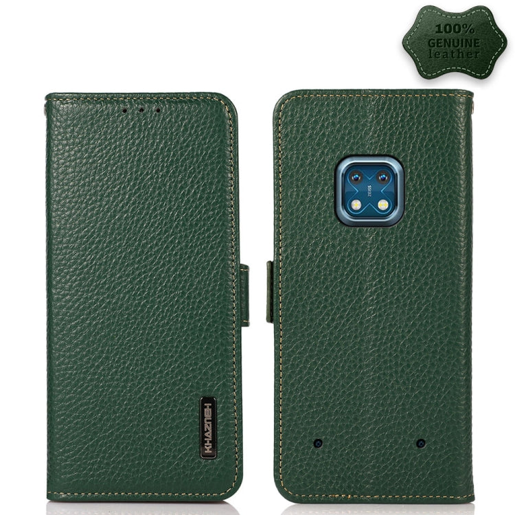 For Nokia XR20 KHAZNEH Side-Magnetic Litchi Genuine Leather RFID Phone Case(Green) - Nokia Cases by PMC TechLife | Online Shopping South Africa | PMC TechLife | Buy Now Pay Later Mobicred