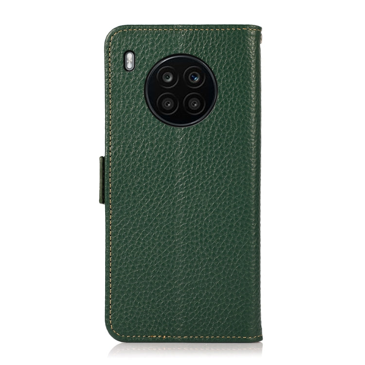 For Honor 50 Lite / Huawei nova 8i KHAZNEH Side-Magnetic Litchi Genuine Leather RFID Phone Case(Green) - Honor Cases by PMC TechLife | Online Shopping South Africa | PMC TechLife | Buy Now Pay Later Mobicred