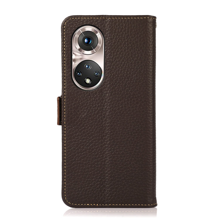 For Honor 50 Pro KHAZNEH Side-Magnetic Litchi Genuine Leather RFID Phone Case(Brown) - Honor Cases by PMC TechLife | Online Shopping South Africa | PMC TechLife | Buy Now Pay Later Mobicred