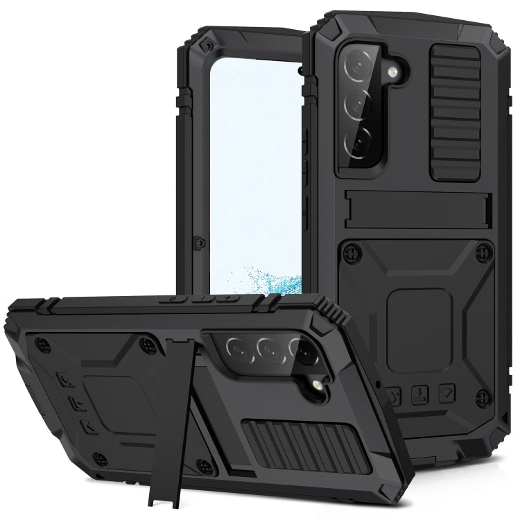 For Samsung Galaxy S22 5G R-JUST Metal + Silicone Holder Phone Case(Black) - Galaxy S22 5G Cases by R-JUST | Online Shopping South Africa | PMC TechLife | Buy Now Pay Later Mobicred