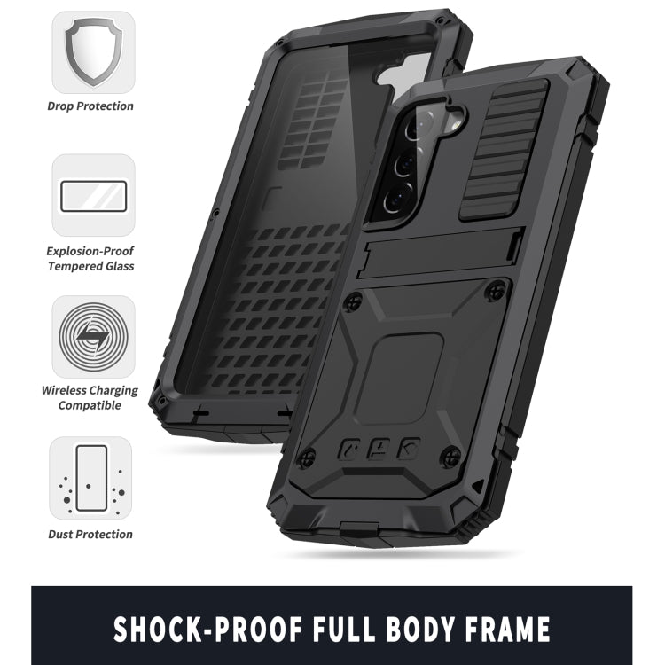 For Samsung Galaxy S22 5G R-JUST Metal + Silicone Holder Phone Case(Black) - Galaxy S22 5G Cases by R-JUST | Online Shopping South Africa | PMC TechLife | Buy Now Pay Later Mobicred