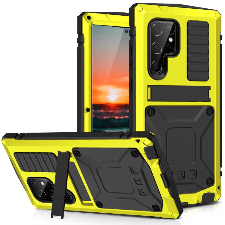 For Samsung Galaxy S22 Ultra 5G R-JUST Metal + Silicone Holder Phone Case(Yellow) - free shipping - PMC TechLife - Order now!