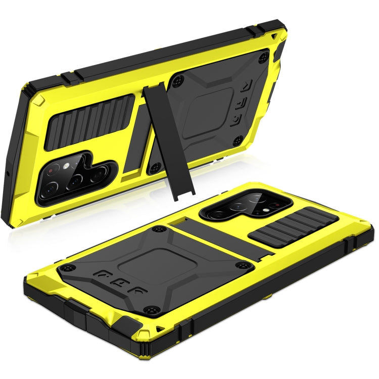 For Samsung Galaxy S22 Ultra 5G R-JUST Metal + Silicone Holder Phone Case(Yellow) - free shipping - PMC TechLife - Order now!
