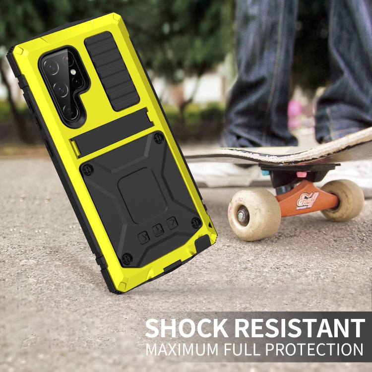 For Samsung Galaxy S22 Ultra 5G R-JUST Metal + Silicone Holder Phone Case(Yellow) - free shipping - PMC TechLife - Order now!