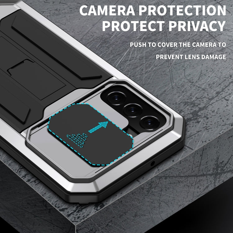 For Samsung Galaxy S22 5G R-JUST Sliding Camera Metal + Silicone Holder Phone Case(Silver) - free shipping - PMC TechLife - Order now!