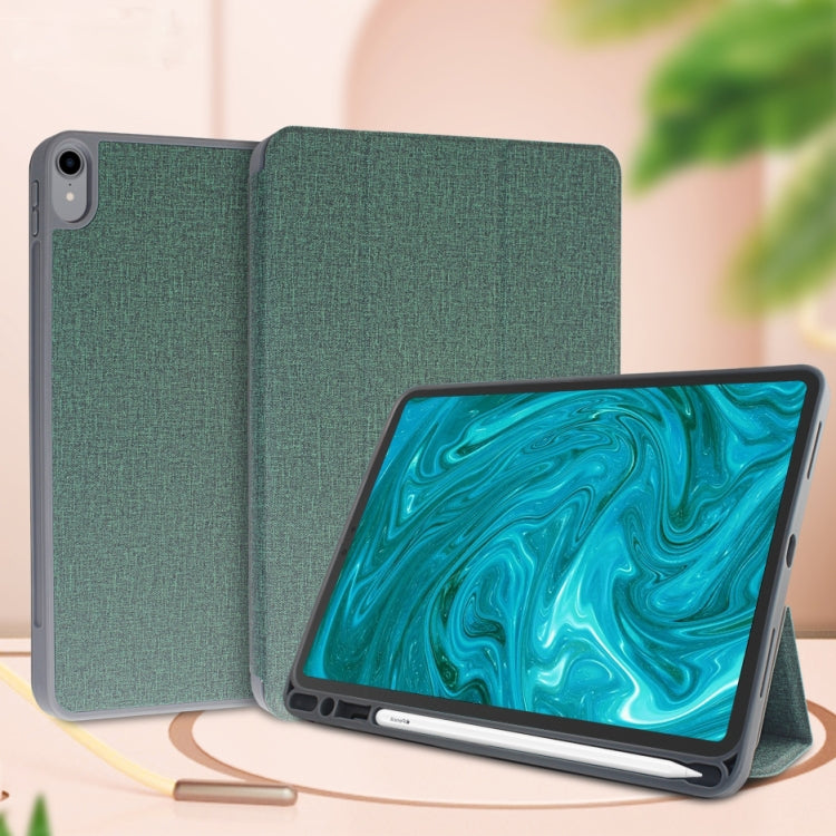 For iPad Mini 5 / 4 Mutural Exquisite Series Cloth Texture PU+TPU Leather Case with 3-Fold Holder & Pen Slot & Sleep & Wake-up Function(Green) - free shipping - PMC TechLife - Order now!