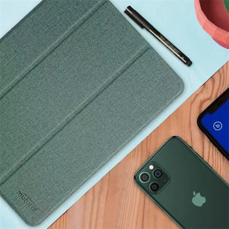 For  iPad 9.7 Mutural Exquisite Series Cloth Texture PU+TPU Leather Case with 3-Fold Holder & Pen Slot & Sleep & Wake-up Function(Green) - free shipping - PMC TechLife - Order now!